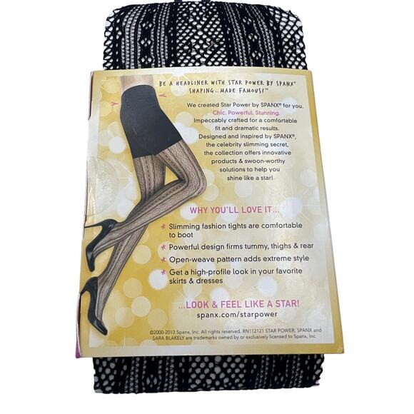 Star Power by Spanx Double Diamond Stripe Open-Weave Tight 2062 Black Size B - Picture 2 of 5